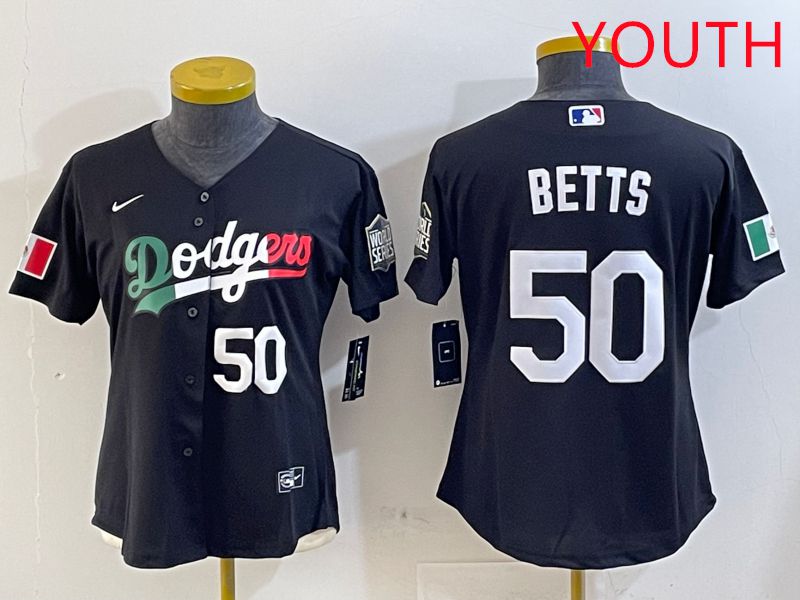 Youth Los Angeles Dodgers #50 Betts Black Mexico Game 2025 Nike MLB Jersey style 6